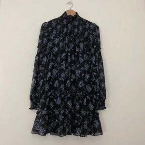 Cinq A Sept Stephanie Floral Mini Dress in Charcoal/Hydrangea Blue Size 0